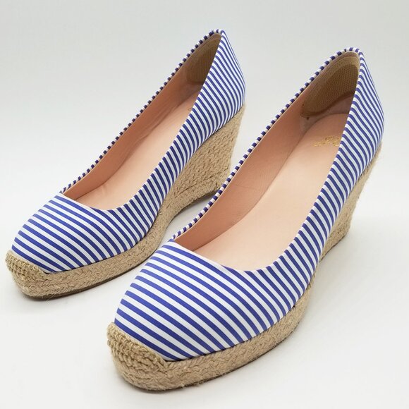 J.Crew Seville Espadrille Wedges in Blue Stripe 7 Jute Platform Coastal Nautical - Picture 5 of 16